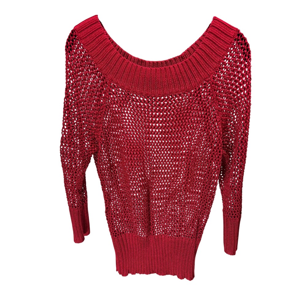 The Limited Sweater Womens L Red Open Knit Crochet Scoop Neck Rayon Coastal